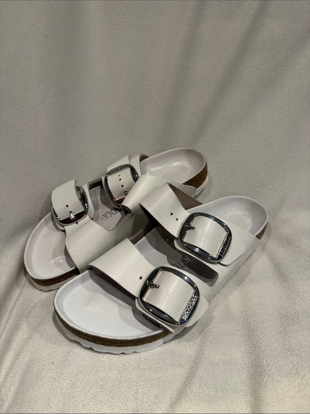 White Double Buckle Slide Sandals